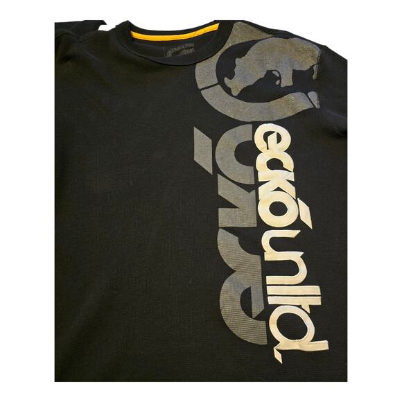 Ecko Mens Waffle Thermal Knit Shirt Size Large Black Crew Neck Raw Hem Casual - Picture 6 of 11